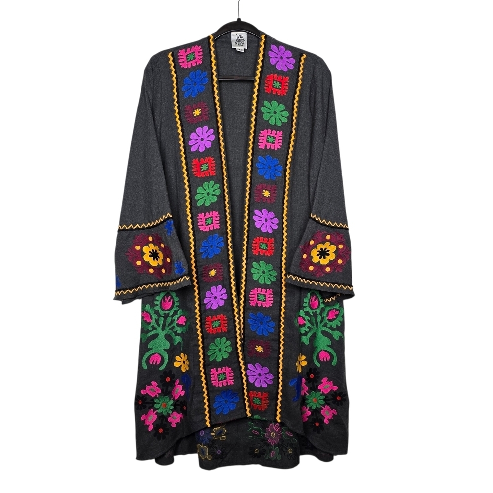 Ivy Jane Black Kimono with Colorful Embroidery